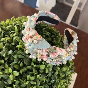 Blue Floral Pearl Headband - Brianna Cannon